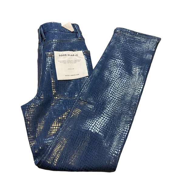 Good American NWT Snake Print Coated Denim High Waisted Jeans - Picture 2 of 5